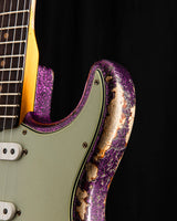 Fender Custom Shop '61 Strat Super Heavy Relic Aged Magenta Sparkle over 3-Color Sunburst