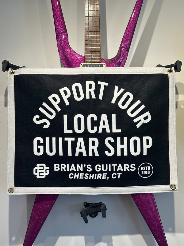 Brian’s Guitars “Shop Local” Oxford Pennant Camp Flag Black/White