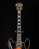 Yamaha SA2200-OVS Semi-Hollow guitar in Violin Sunburst. Features include gold hardware, dual humbucker pickups, and block inlays on the fretboard.