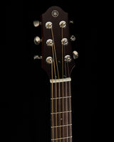 Yamaha SLG200S Silent Guitar headstock, Trans Black, six tuning pegs, dark wood finish.