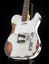 Used Fender Custom Shop 1959 Telecaster Custom Super Heavy Relic Aged Olympic White Over 3 Tone Sunburst