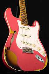 Used Fender Custom Shop '58 Thinline Stratocaster Heavy Relic Aged Coral Pink Over 2 Tone Sunburst NAMM 2018 Limited-Brian's Guitars