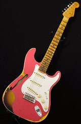 Used Fender Custom Shop '58 Thinline Stratocaster Heavy Relic Aged Coral Pink Over 2 Tone Sunburst NAMM 2018 Limited-Brian's Guitars