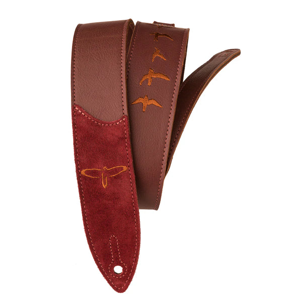 Paul Reed Smith Premium Leather 2" Strap Embroidered Birds Burgundy