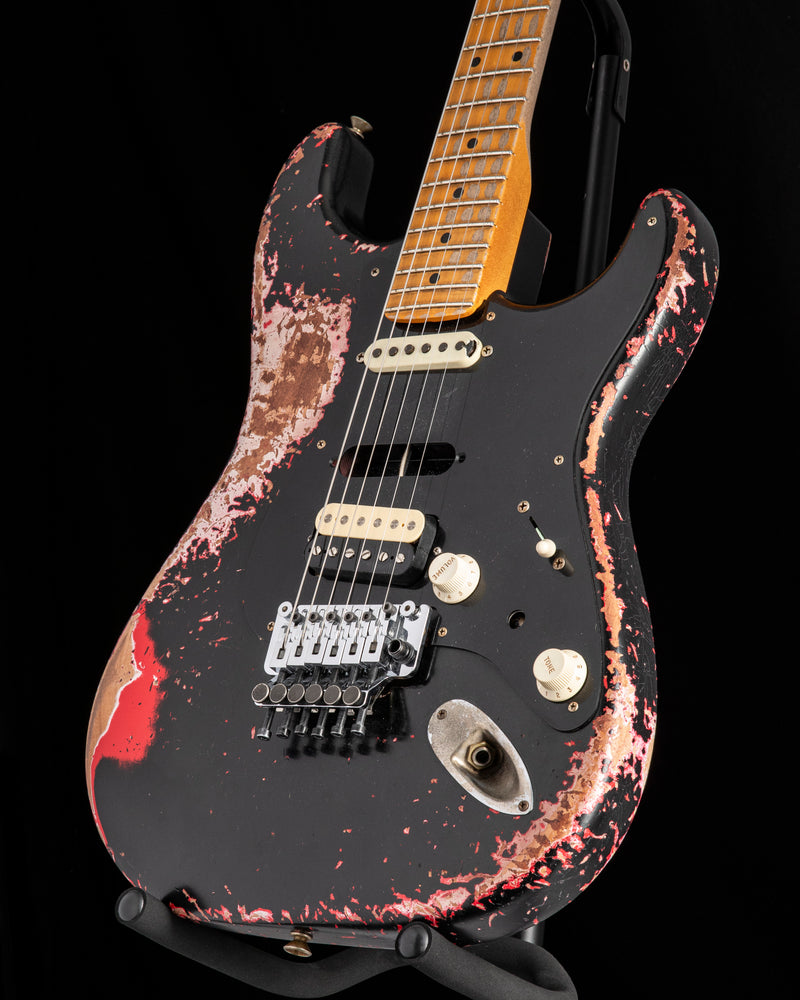 Fender Custom Shop 1957 Strat Ultimate Relic Floyd Rose Super Faded/Aged Black Over Hot Rod Red Masterbuilt Kyle McMillin