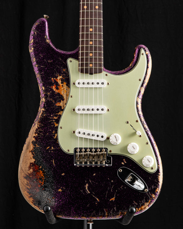 Fender Custom Shop '61 Strat Super Heavy Relic Aged Magenta Sparkle over 3-Color Sunburst