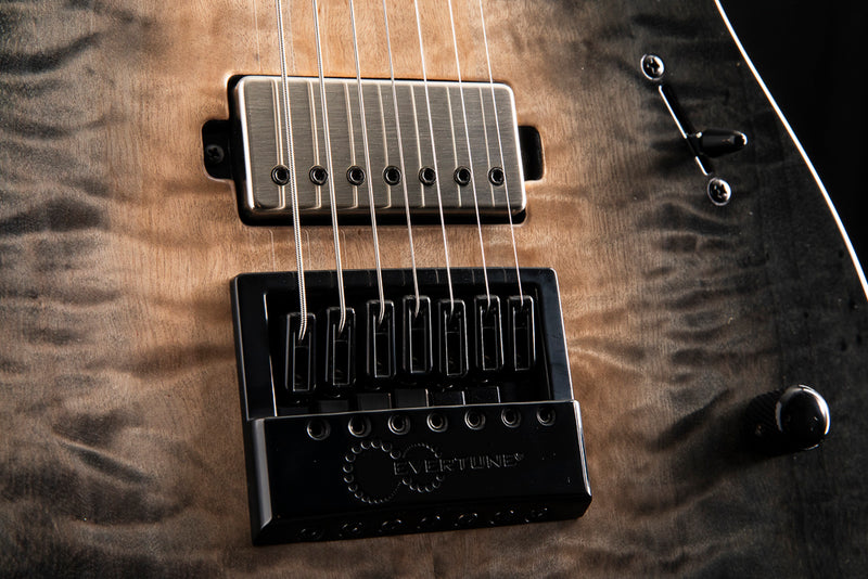 Mayones Duvell Elite 4Ever 7 Trans Natural Fade Black Burst Out Gloss