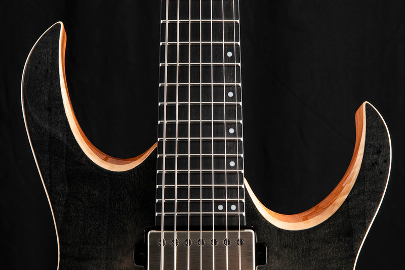 Mayones Duvell Elite 4Ever 7 Trans Natural Fade Black Burst Out Gloss