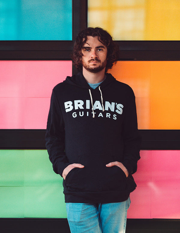 Black Brian's Guitars Hoodie with White Ink