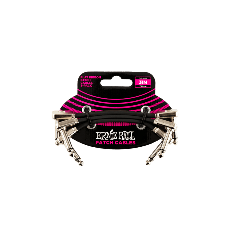 Ernie Ball Flat Ribbon Patch Cable 3" Black 3-Pack