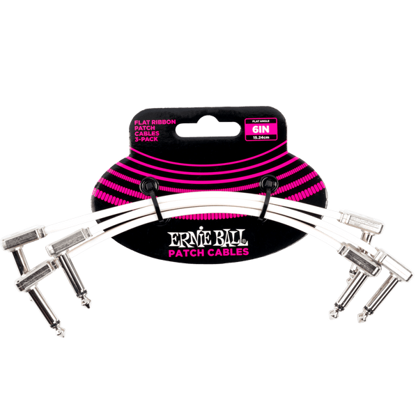 Ernie Ball P06385 White Flat Ribbon Patch Cable 6" 3 Pack