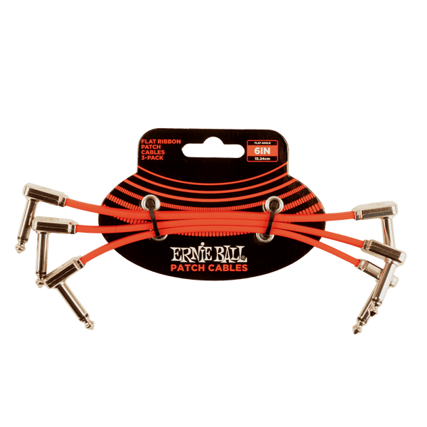 Ernie Ball P06402 Red Flat Ribbon Patch Cable 6" 3 Pack