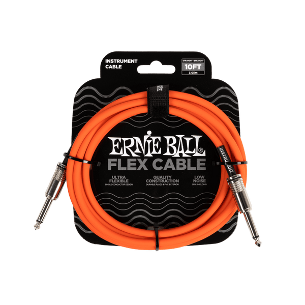 Ernie Ball P06416 10’ Flex Instrument Cable Straight/Straight Orange