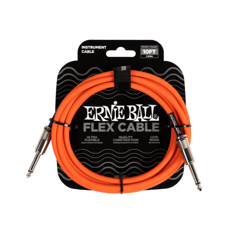 Ernie Ball P06416 10’ Flex Instrument Cable Straight/Straight Orange