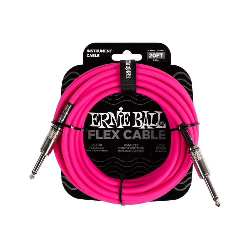 Ernie Ball P06418 20’ Flex Instrument Cable Straight/Straight Pink