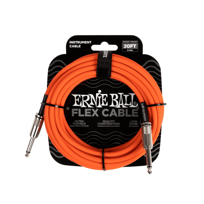 Ernie Ball P06421 20’ Flex Instrument Cable Straight/Straight Orange