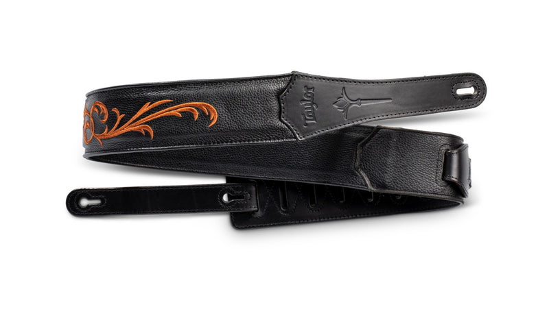 Taylor Nouveau 3" Embroidered Leather Guitar Strap Black
