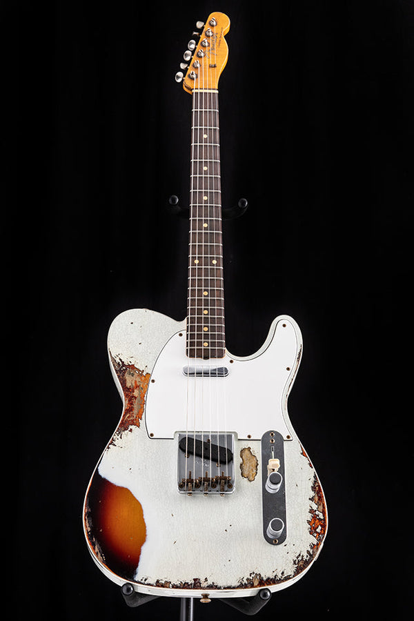 Used Fender Custom Shop 1959 Telecaster Custom Super Heavy Relic Aged Olympic White Over 3 Tone Sunburst