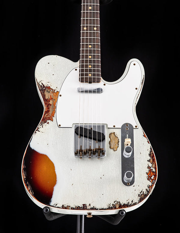 Used Fender Custom Shop 1959 Telecaster Custom Super Heavy Relic Aged Olympic White Over 3 Tone Sunburst
