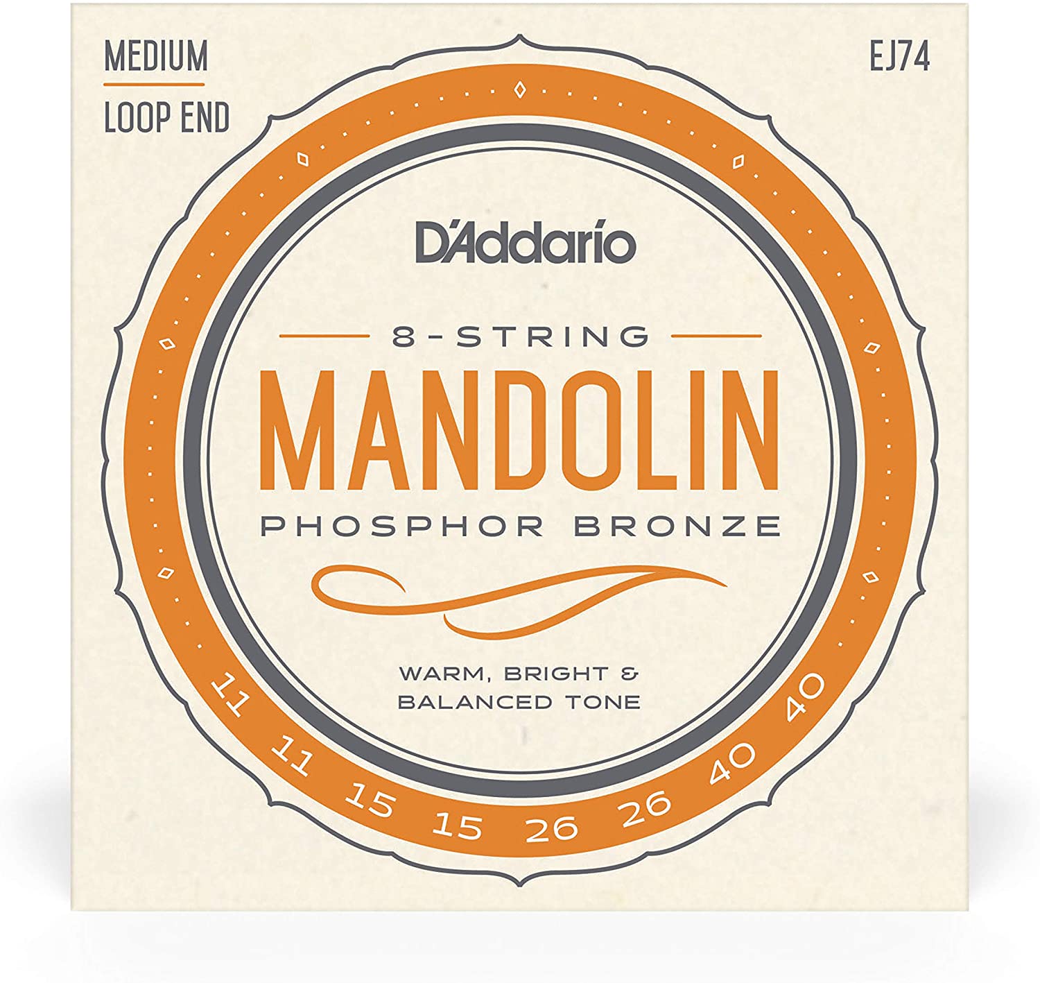 D'Addario EJ74 Phosphor Bronze Loop End Mandolin Strings Medium
