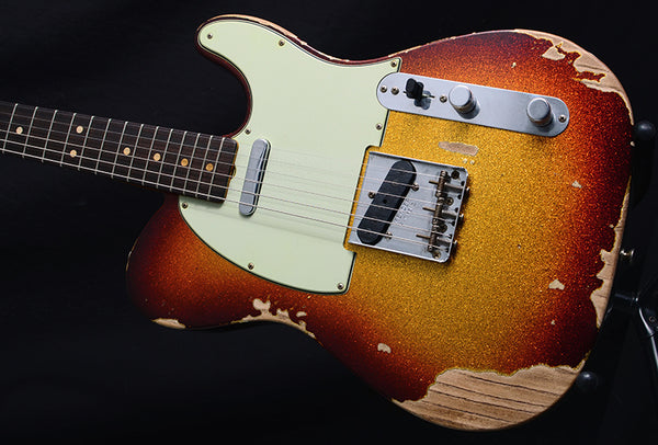 Used Fender Custom Shop 1963 Telecaster Heavy Relic Super Faded Aged 3 Tone Sunburst Sparkle-Brian's Guitars