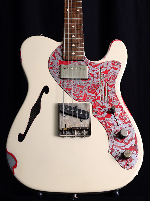 Used James Trussart Deluxe Steelcaster Cream With Red Roses-Brian's Guitars