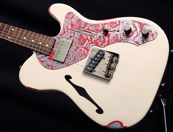 Used James Trussart Deluxe Steelcaster Cream With Red Roses-Brian's Guitars