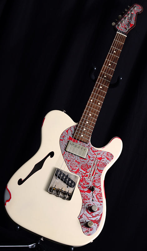 Used James Trussart Deluxe Steelcaster Cream With Red Roses-Brian's Guitars