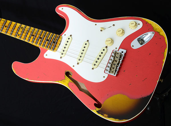 Fender Custom Shop '58 Thinline Stratocaster Heavy Relic Aged Coral Pink Over 2 Tone Sunburst NAMM 2018 Limited-Brian's Guitars