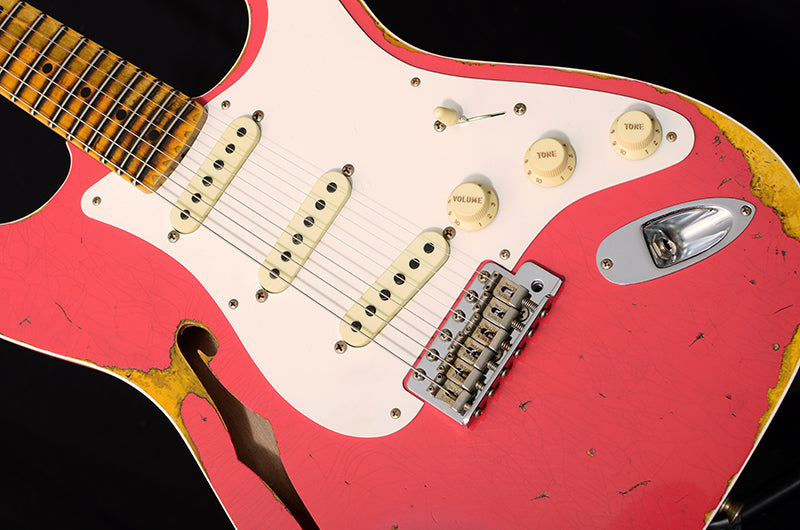 Fender Custom Shop '58 Thinline Stratocaster Heavy Relic Aged Coral Pink Over 2 Tone Sunburst NAMM 2018 Limited-Brian's Guitars