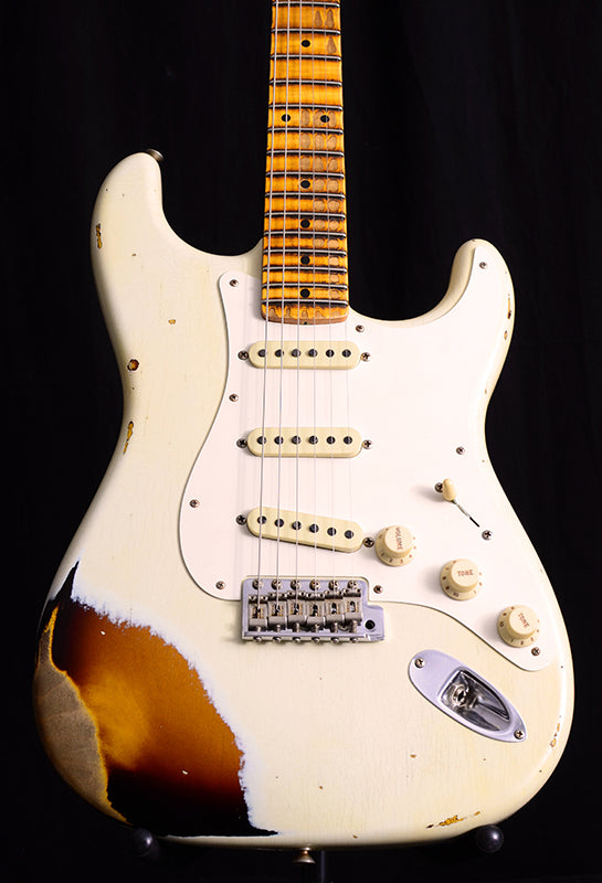 Fender Custom Shop 1959 Stratocaster Journeyman Relic NAMM 2019 Limited Olympic White Over Chocolate 3 Tone Sunburst-Brian's Guitars