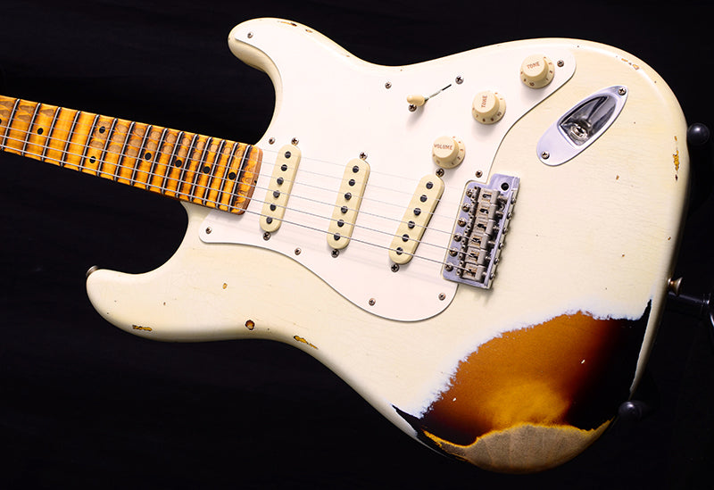 Used Fender Custom Shop 1959 Stratocaster Journeyman Relic NAMM 2019 Limited Olympic White Over Chocolate 3 Tone Sunburst-Brian's Guitars