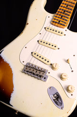 Used Fender Custom Shop 1959 Stratocaster Journeyman Relic NAMM 2019 Limited Olympic White Over Chocolate 3 Tone Sunburst-Brian's Guitars
