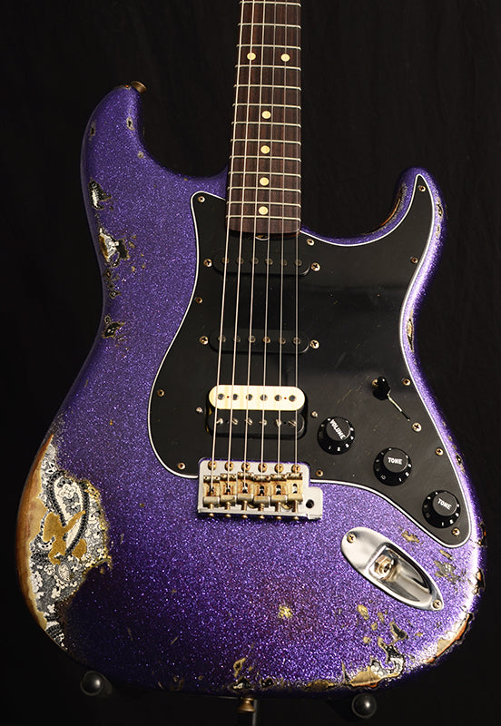 Used Fender Custom Shop 1959 Stratocaster HSS Heavy Relic Purple Sparkle Over Black Paisley-Electric Guitars-Brian's Guitars