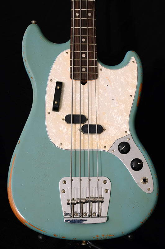 Fender Justin Meldal-Johnsen Road Worn Mustang Bass Faded Daphne Blue-Brian's Guitars