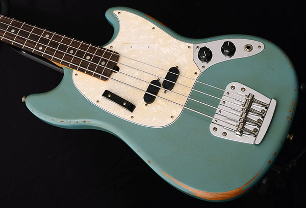 Fender Justin Meldal-Johnsen Road Worn Mustang Bass Faded Daphne Blue-Brian's Guitars