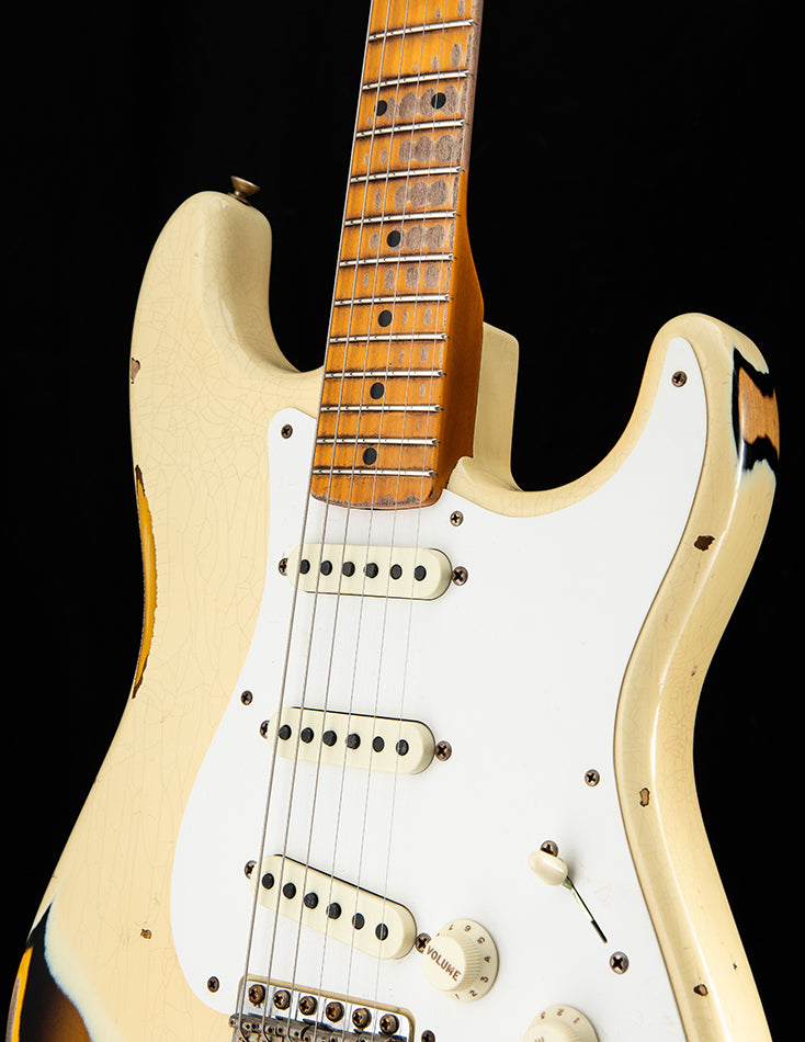 Used Fender Custom Shop Limited Edition '56 Stratocaster Relic Aged Vintage White Over 2-Color Sunburst