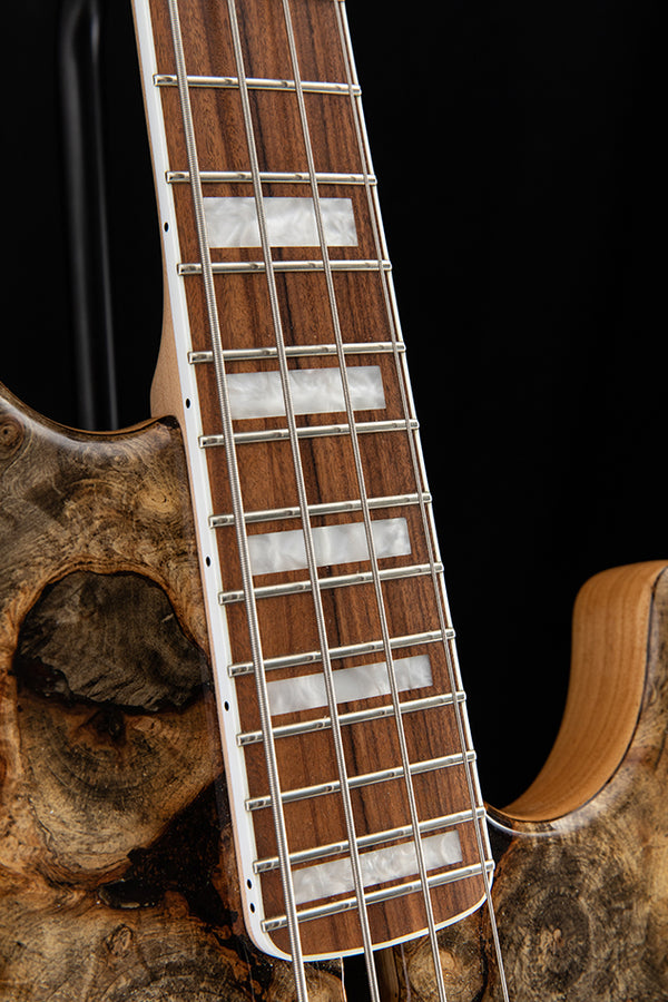 ベース MAYONES Jabba Custom 5st Buckeye BurlTop Mayones Jabba 5 Custom Buckeye Burl - Natural In Blackburst Out